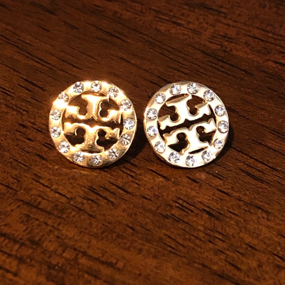 Tory Burch gold pavé stud earrings, never worn